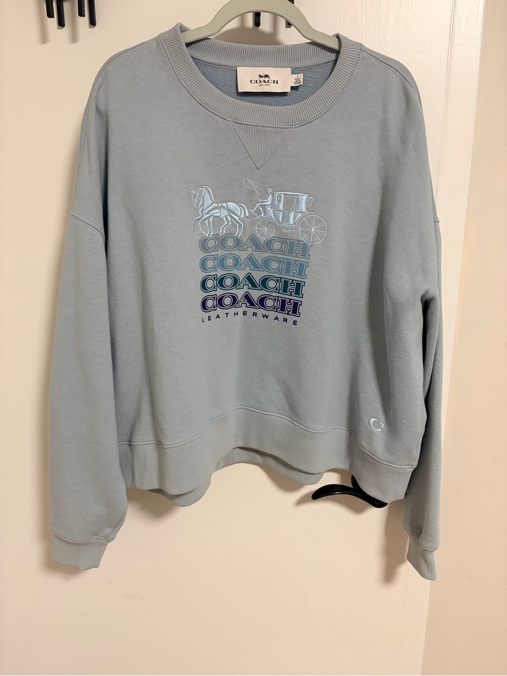 Coach Light Blue Crewneck Sweatshirt with Logo Carriage